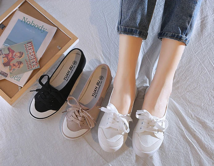 Shoes For Women Flat Canvas Lace Up Woman Footwear White Comfortable And Elegant Stylish Low Price Daily Routine 39 Sale A