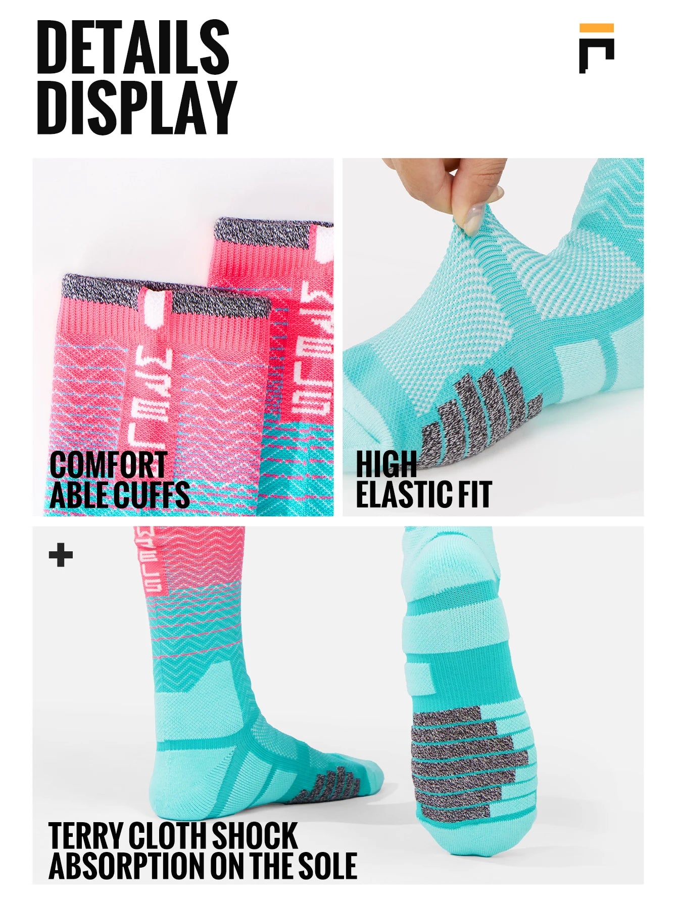 WRELS Socks Athletic Cushion Moisture Wicking Sports Socks Thickening Towel Bottom Sweat Absorbing Shock-absorbing Running Socks