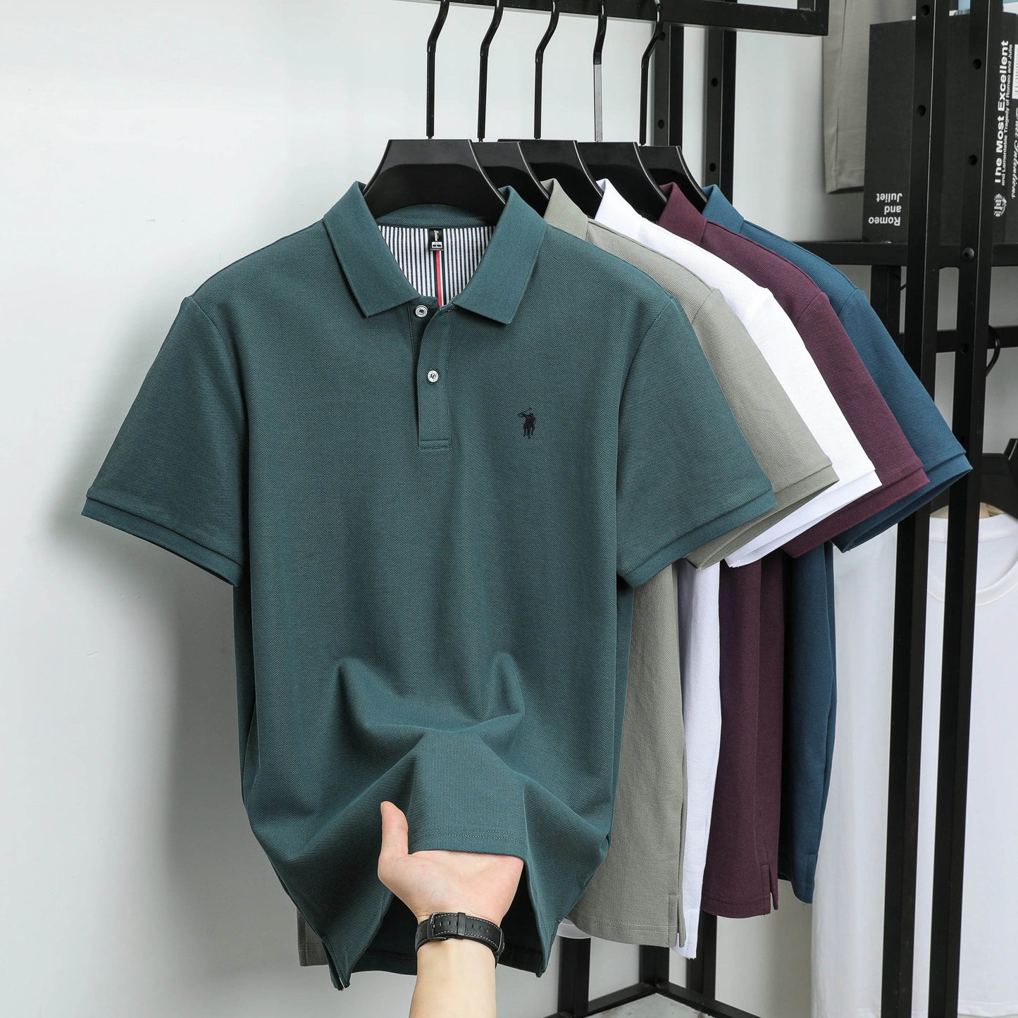 100% pure cotton summer new fashionable men's shortsleeved luxury customized business polo shirt exquisite embroidery Tshirt top - AIAZ