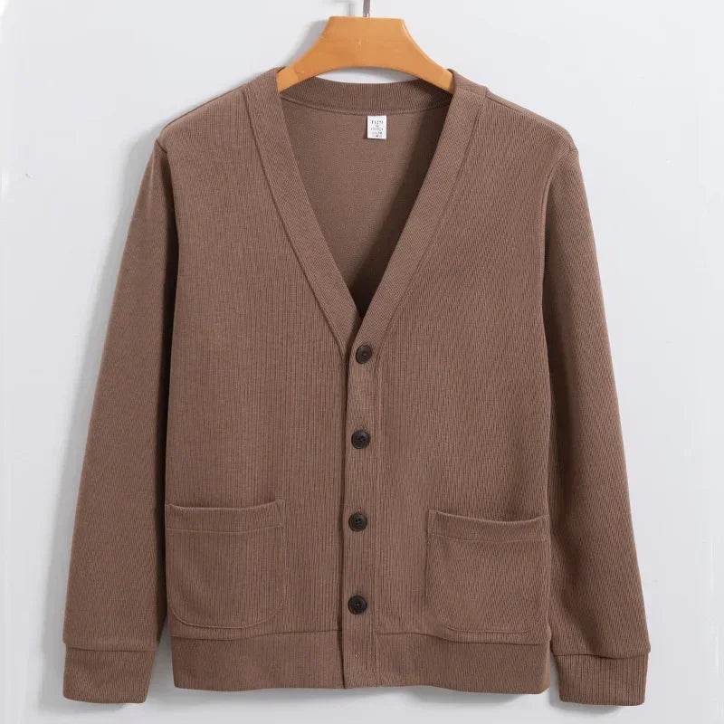 BROWON New Knitted Sweater Cardigan Men 2025 Autumn Solid Casual Man Clothes Korean Fashion 80% Cotton V-Neck Collar Sweater Men - AIAZ