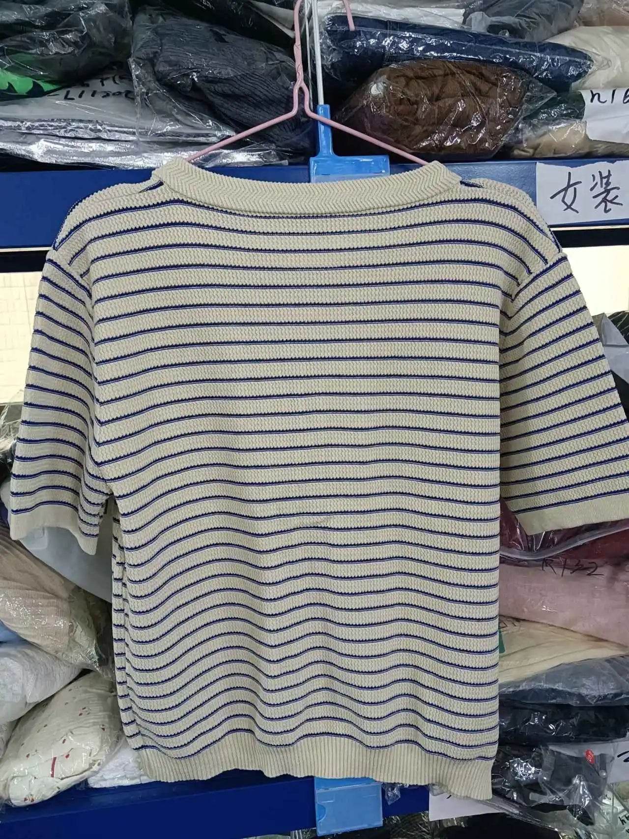 Cardigan Women Summer Breathable Elegant Striped Trendy New Single Breasted Short Sleeve Knitted Jumpers Female O-neck Tender BF - AIAZ