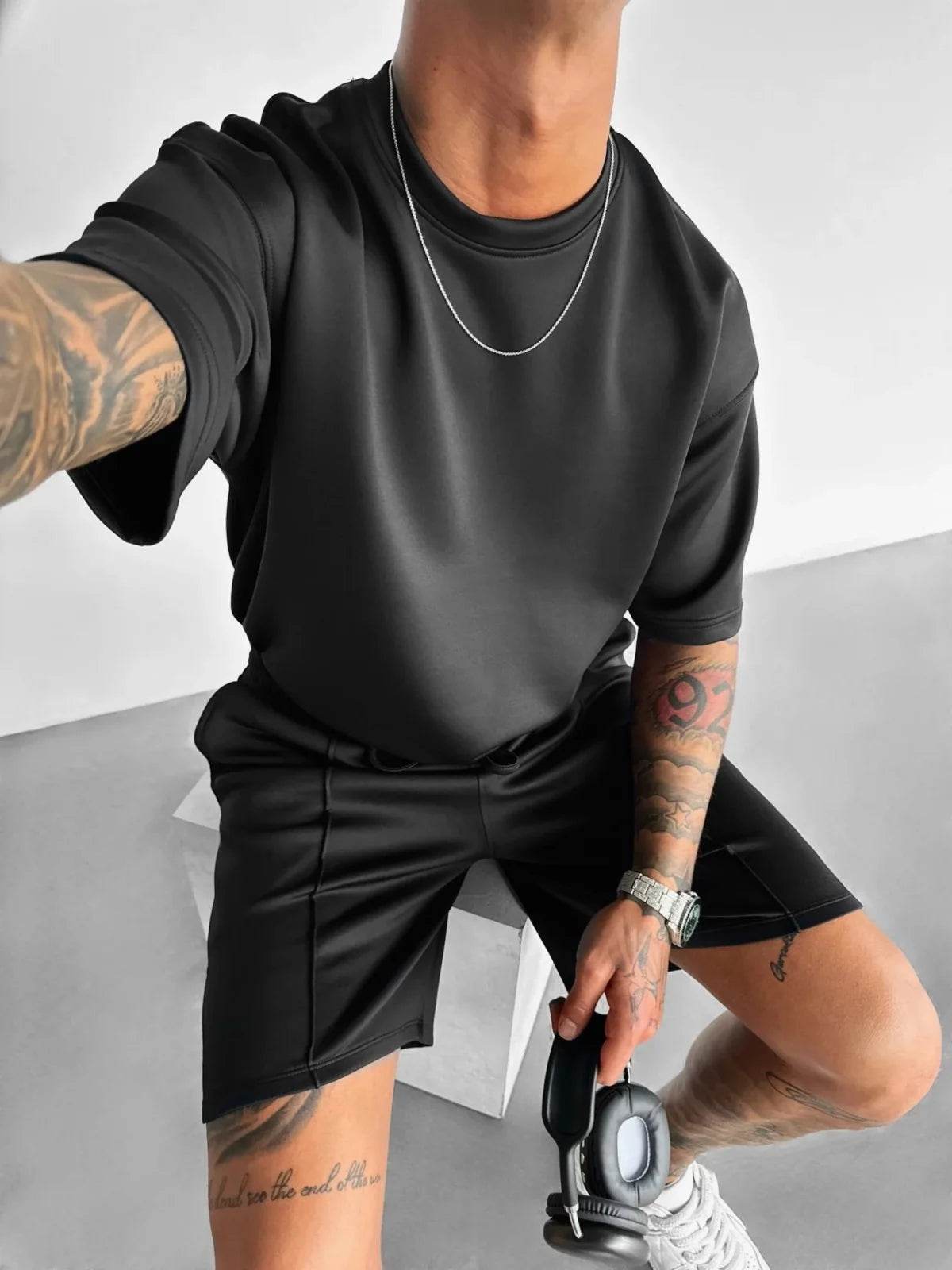Men 2025 summer fashion sports design sense simple casual solid color quick drying short-sleeved T-shirt trend clothes - AIAZ