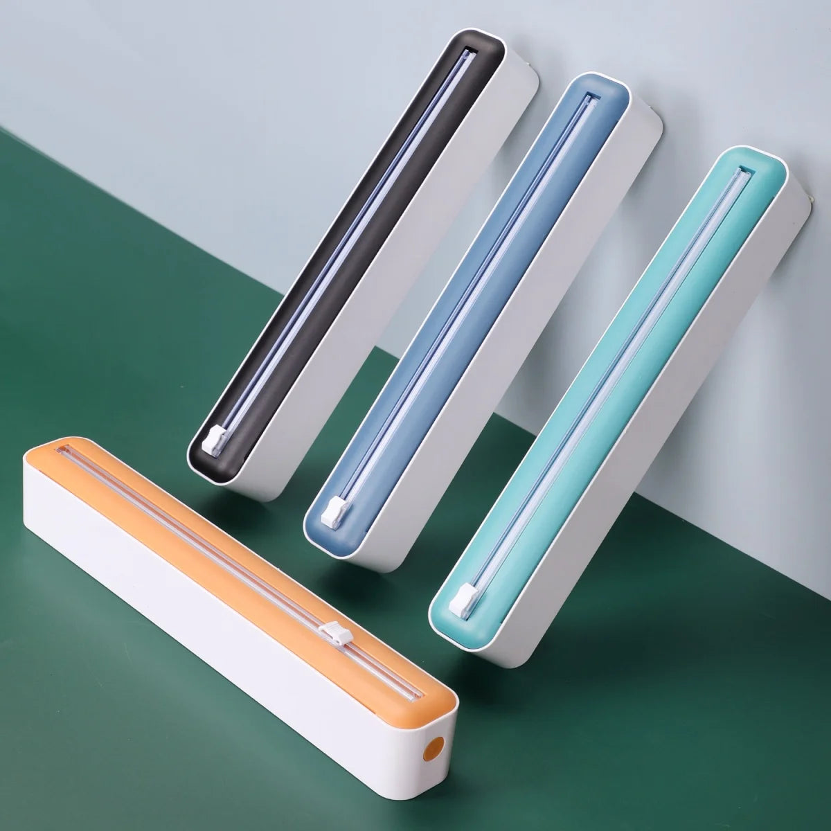 1Pc Black/Blue/Yellow/Green, Four Available Styles Household Kitchen Wrap Dispenser with Foil & Cling Film Cutter Box, Fresh Bag C