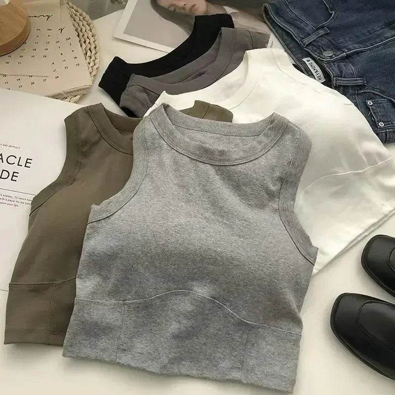 Women Crop Tops Sexy Solid Camisole One-piece Tube Top Seamless Sports Tank Top Wireless Underwear Padded Bra Bralette Vest - AIAZ