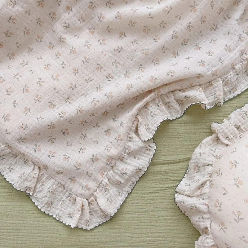 Korean Vintage Floral Printed Ruffled Cotton Baby Duvet Cover Kids Children Infant Cot Crib Duvet Covers Quilt Cover Bedding