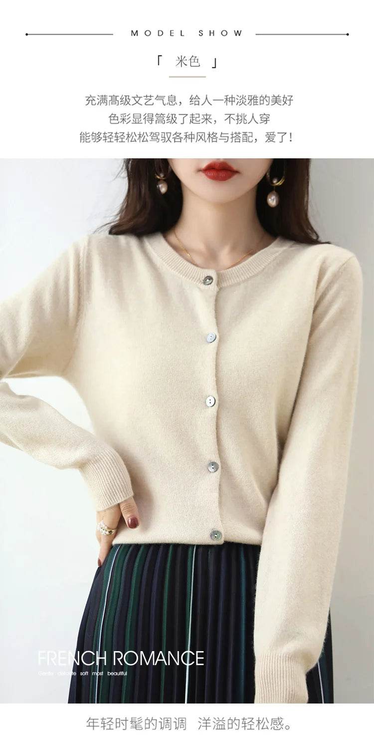 Knitted Cardigan Women's Sweater Autumn And Winter 2022 New Solid Color Coat Round Neck Short Long Sleeve Loose Korean Fashion - AIAZ