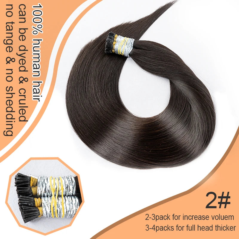 100% Human Hair Straight I Tip Hair Extensions Natural Real Human Fusion Hair Extensions Keratin Capsule Brown 613 Blonde Color