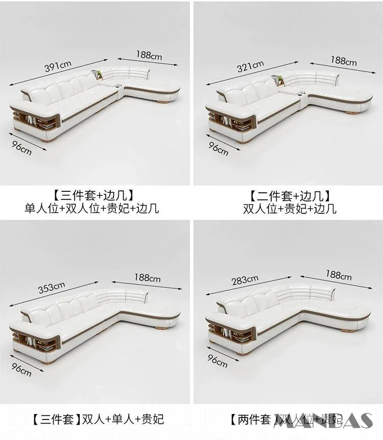 Luxury L-Shaped Genuine Leather Sectional Sofa Sets with USB, Bluetooth Speaker - Linlamlim Living Room Italian Leather Couches
