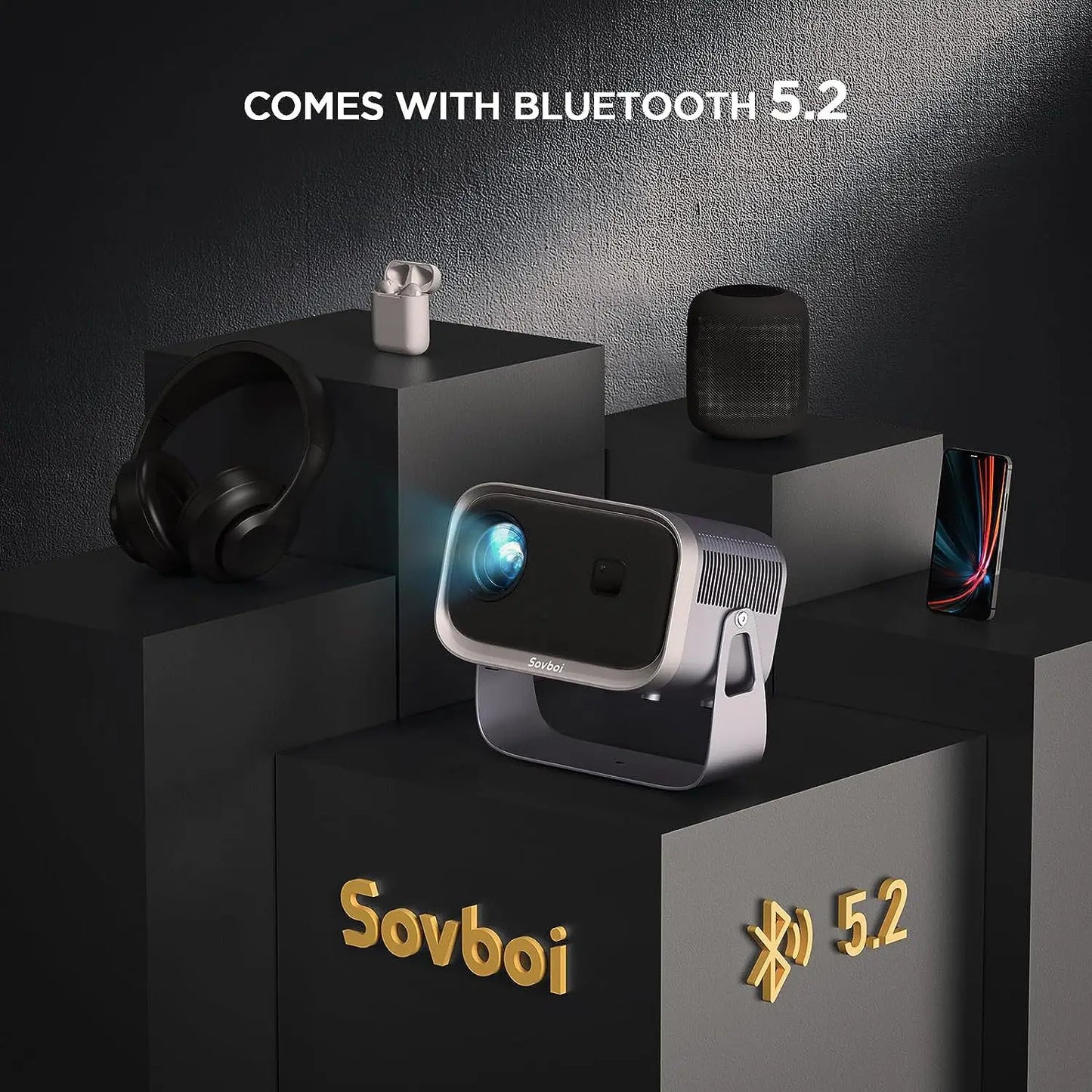 Portable Mini Projector for Home, High Definition, Smart Home Theater, Mobile Phone Screen, 4K Projector