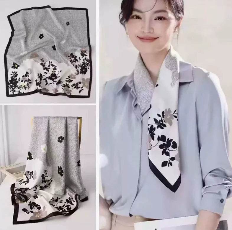 Women Fashion Versatile New Silk Scarves 70x70cm Square Scarf Korean Version Neck Protection Spring and Autumn Vintage Scarf - AIAZ