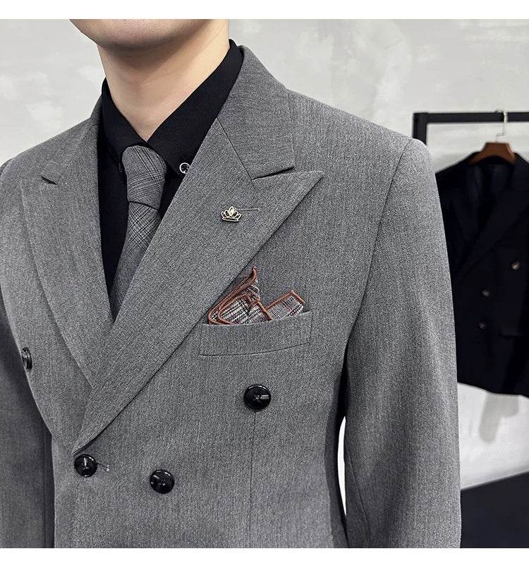 Jackets + Pants / Groom's Wedding Dress Best Fashion Mans Double -breasted Suit Blazer Trousers Male Formal Business Office Suit - AIAZ