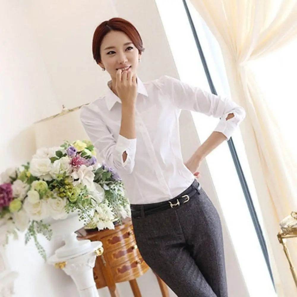 Women Shirts Fashion Office Lady OL Shirt Working Business Nursing Career Top Lady White Blouse Shirt Camisas Mujer Business - AIAZ