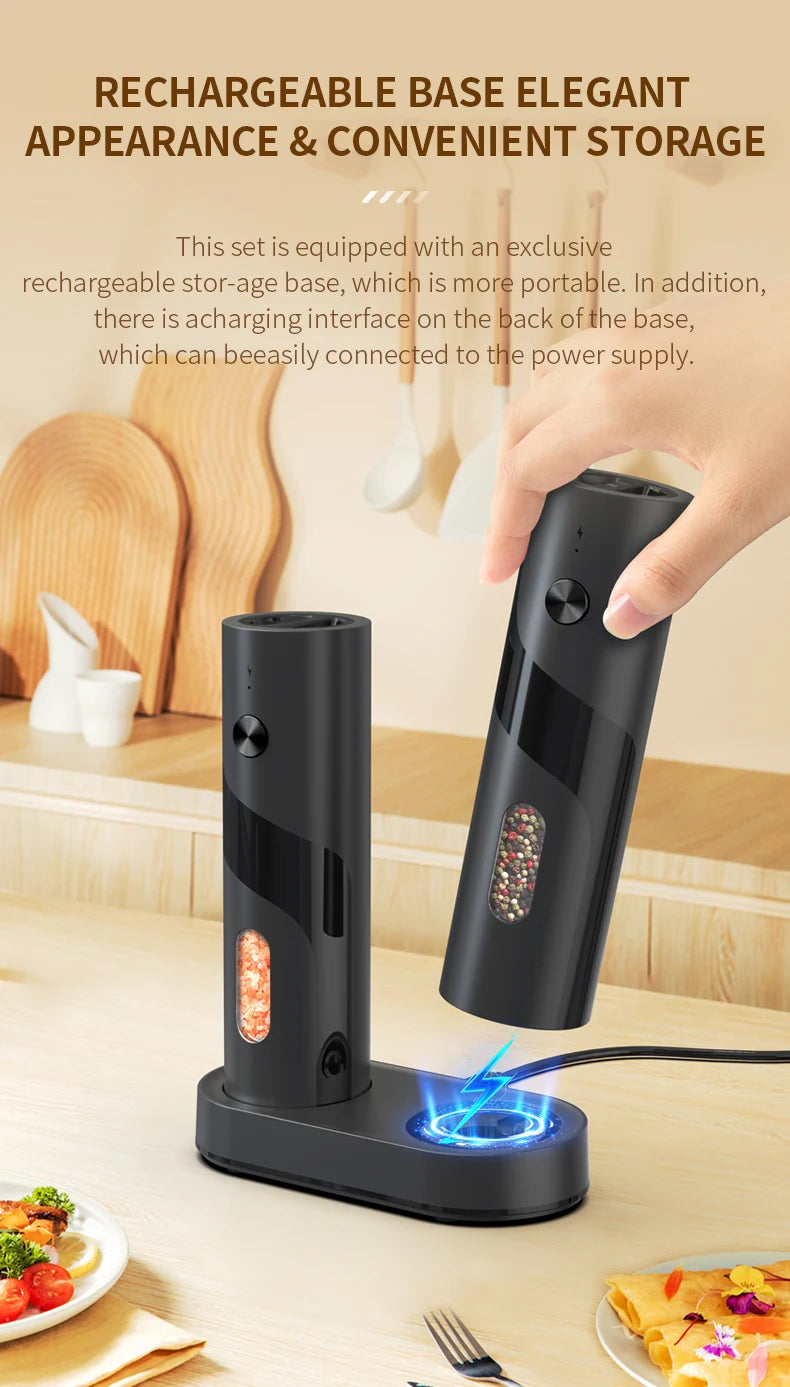 110ml Rechargeable Electric Salt and Pepper Grinder Shakers USB Automatic Djustable Coarseness Spice Mills for Kitchen Gadgets