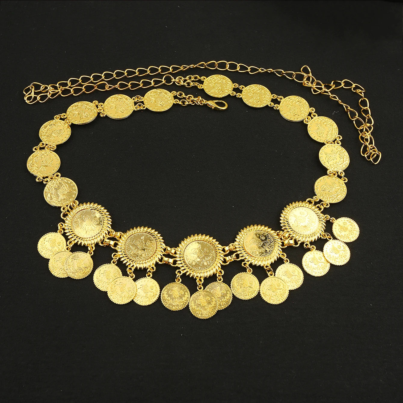 New Middle Eastern Style Belt Metal Chain Coin Tassel Belt Long Adjustable Length Body Chain Jewelry Belly Women's Fashion