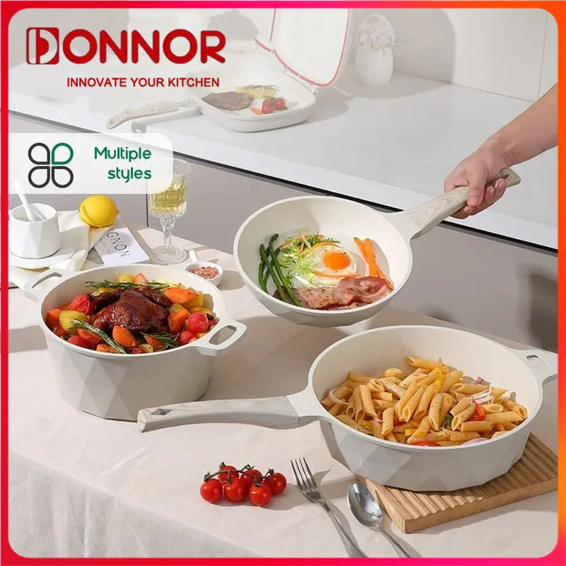DONNOR Non Stick Uncoated Deep Frying Pan Fish Pot Milk Pot Cookware Sets Stove Universal Soup Pot Removable Kitchen Cookware