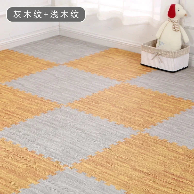Wooden Baby EVA Foam Play Gym Puzzle Mat Interlocking Exercise Tiles Crawling Carpet for Kids Game Activity Soft Floor 30x30x1cm