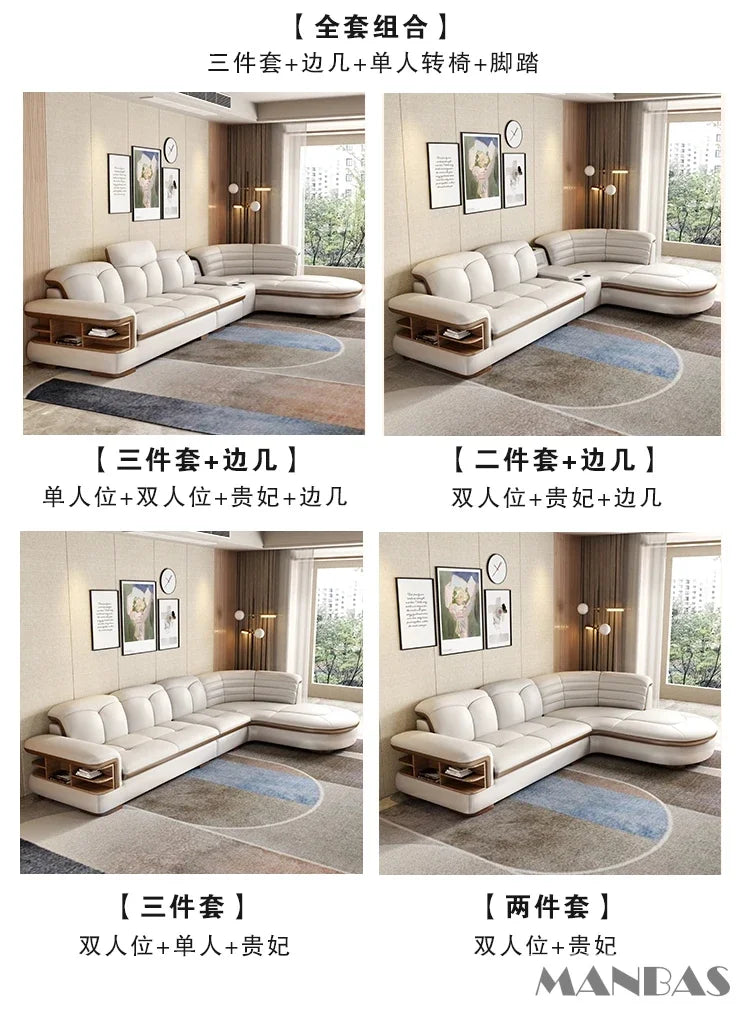 Luxury L-Shaped Genuine Leather Sectional Sofa Sets with USB, Bluetooth Speaker - Linlamlim Living Room Italian Leather Couches