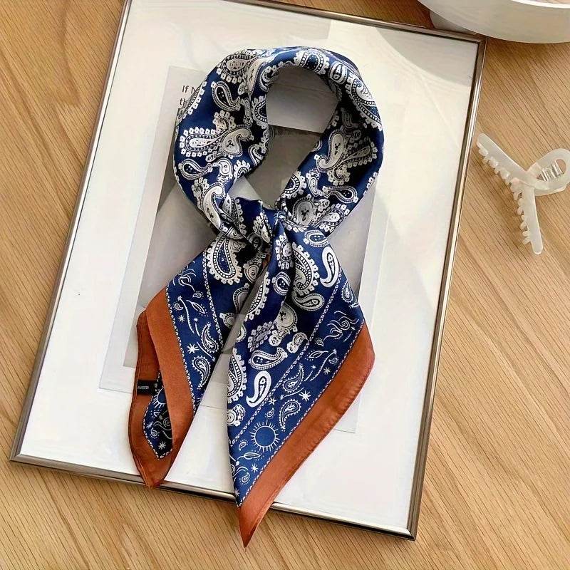 Luxury Chain Print Small Square Scarf Simulated Silk Thin Neck Scarf Fashion Sunscreen Headscarf For Women 70x70cm - AIAZ
