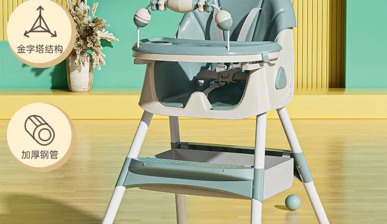 Portable Kids Dining Chair,Reinforced Steel Frame Non-Slip Base,Foldable with Wheels Adjustable Tray,Multi-Use Highchair