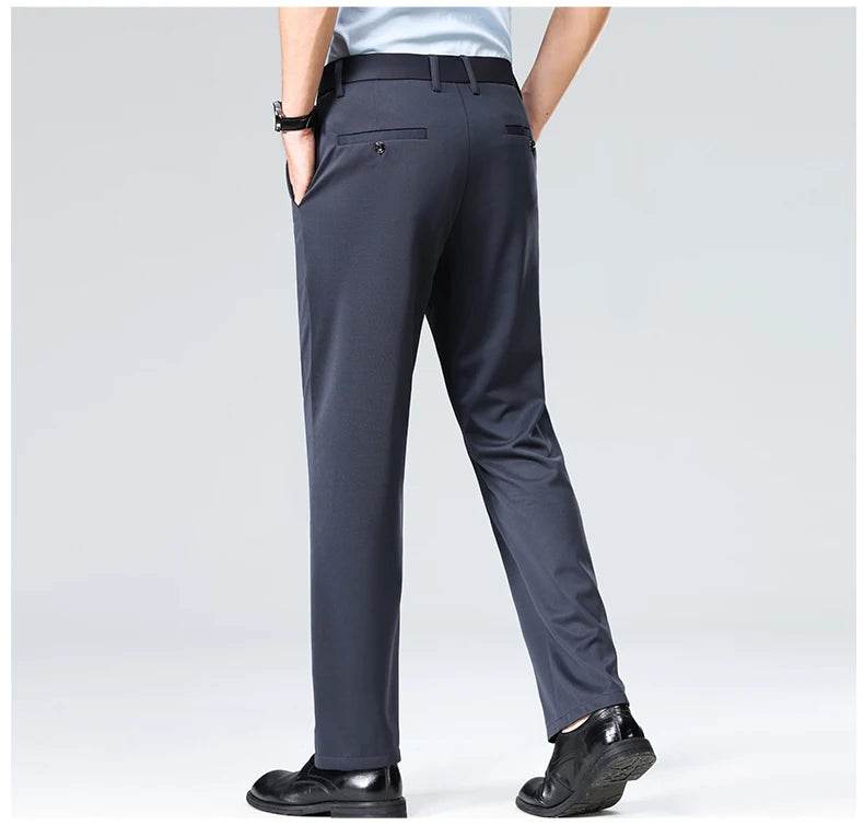 Men Suit Pants Light Thin Elastic Slim Fit Dress Pants Business Solid Casual Straight Leg Trouser Men Clothing Oversize 29-42 - AIAZ