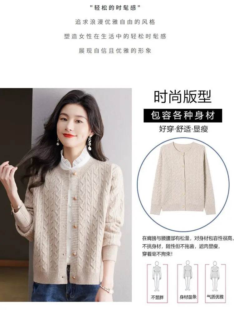 Knitted Cardigan Women's Short Spring Autumn New Top Round Neck Loose Fashionable Sweater Casual Jacket - AIAZ