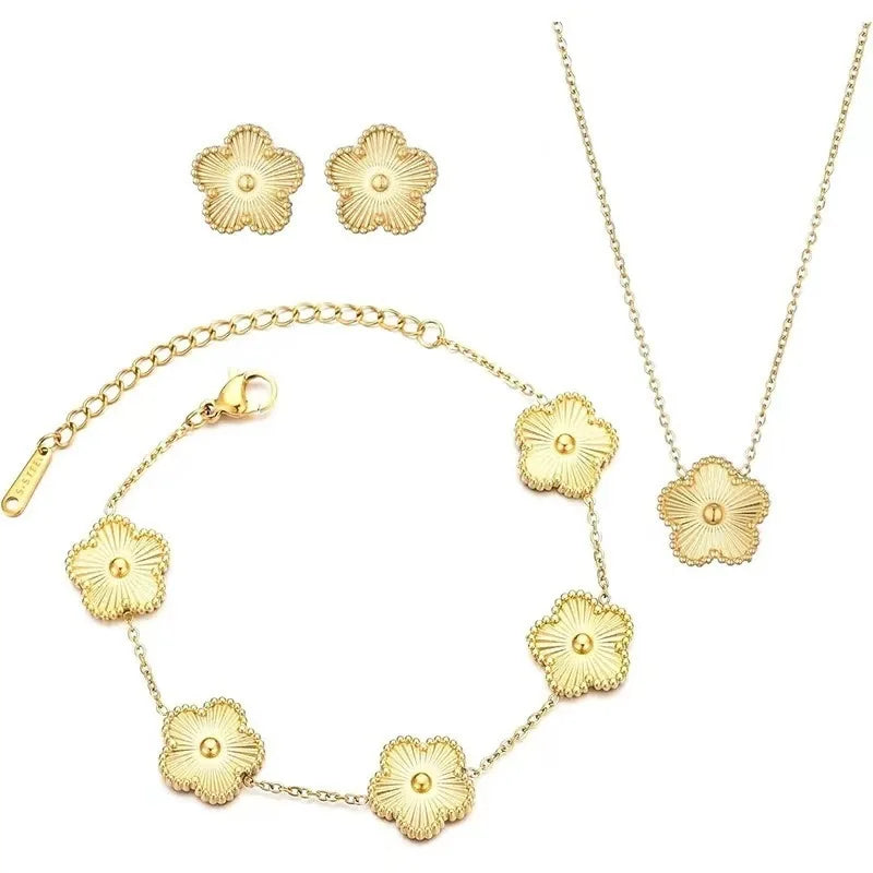 316L Stainless Steel Hot Selling Gold Plated Clover Charm Bracelet Luxury Five Leaf Flower Bracelets Jewelry For Women Gift