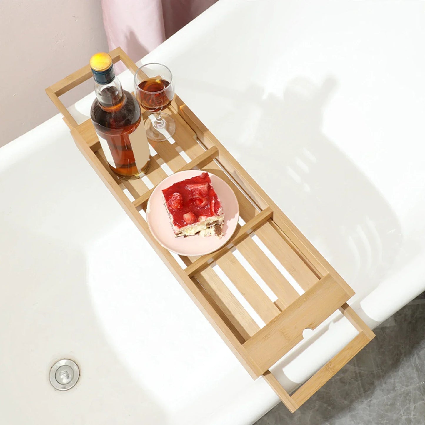 Expandable Luxury Wooden Bathtub Caddy Tray Bathtub Accessories 23.62''-34.25'' Soap Dish Non Slip Tablet Holder Storage Holder