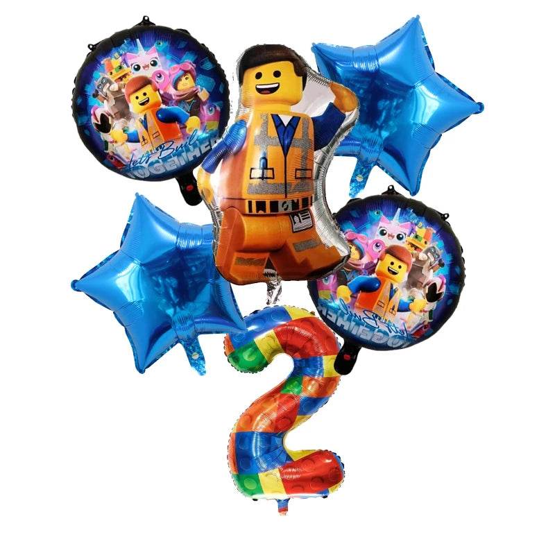 6pcs Building Block Party Balloon Colorful Foil Number Baby Shower Blocks Themed Decorations Children Birthday Party Supplies - AIAZ