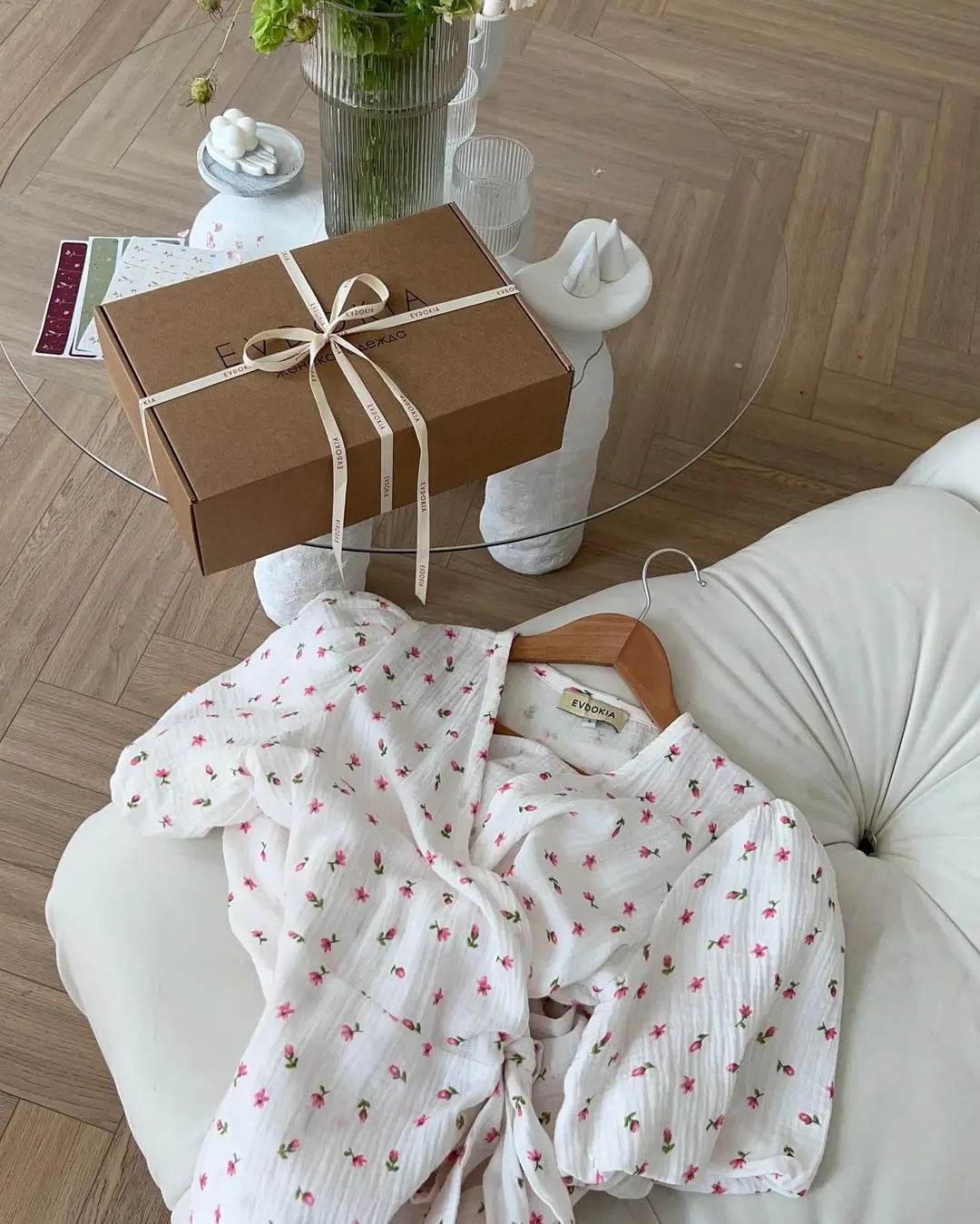 Bornladie Women Psrinted Lace Up Dress Summer Short Sleeve Fashion Office Lady Long Dress 100% Cotton Daily Casual V-neck Skirt - AIAZ