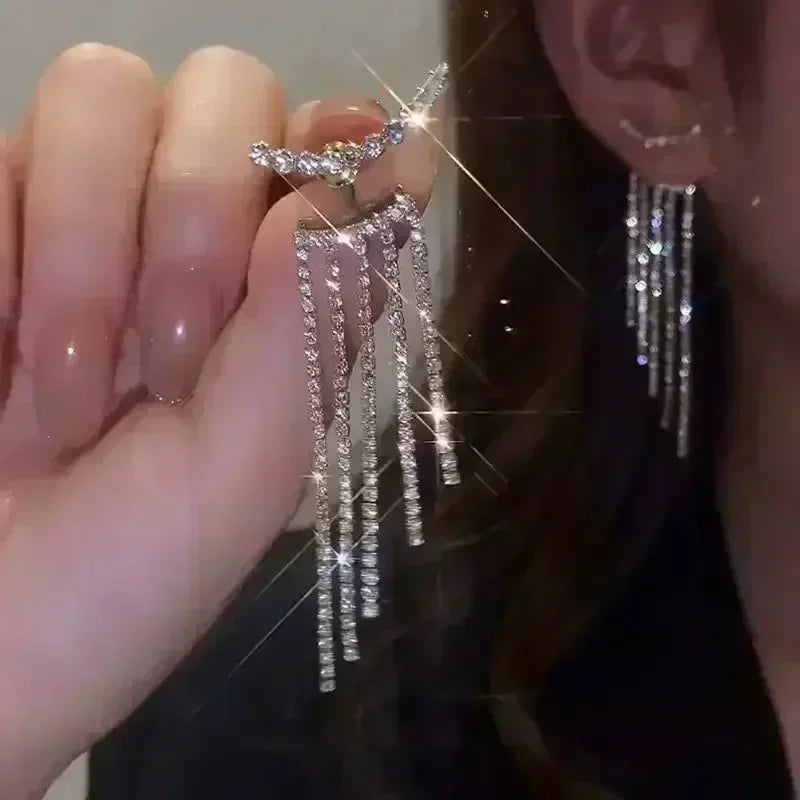 Exquisite Blue Drop-shaped Crystal Pendant Earrings For Women Fashion Personalized Daily Accessories Party Jewelry Birthday Gift