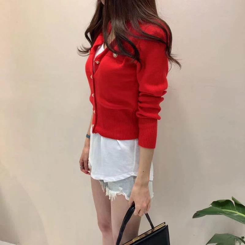 2025 Autumn Long Sleeve Fashion Women Cardigans Sweater Knitted Coat Short Casual Single Breasted Korean Slim Chic Ladies Tops - AIAZ