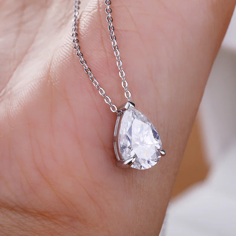 1-5CT Pear Cut D VVS1 Moissanite Necklace 100% S925 Silver 18k Gold Plated Single Diamond Women's Pendant Necklace Fine Jewelry