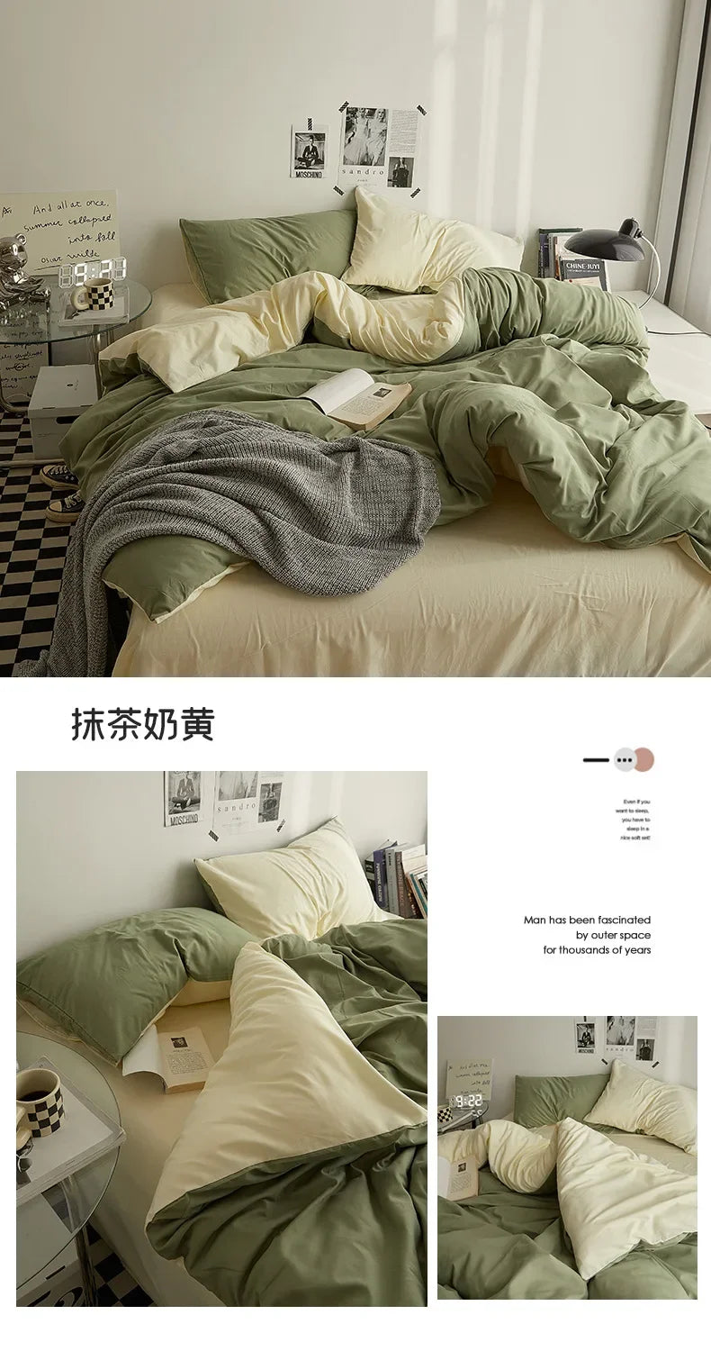 High Quality Solid Color Double Washed Cotton Bedding 4 Pieces Set Student Dormitory Bed Linen Duvet Set Bed Suit