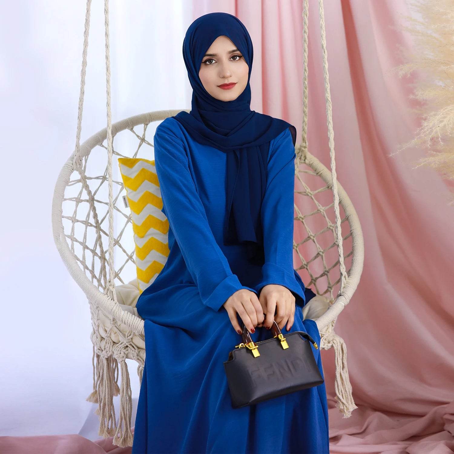 2025 Fashion Simple Muslim Dress Solid Abaya Arab Turkey Dubai Kaftan Modest Long Sleeve Maxi Dress Islamic Clothing LR593 - AIAZ