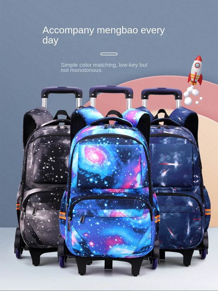 School bags with Wheels School Rolling Backpacks for Boys Trolley Bag Waterproof Orthopedic School Bag Student Wheeled Backpack - AIAZ