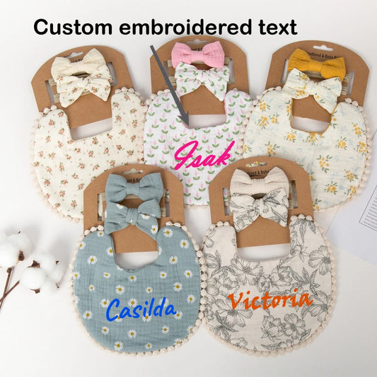Personalized Custom name Embroidered Newborn letter Nursery Baby Bibs burp cloth suit Cotton Gifts for Boy Girl  ﻿