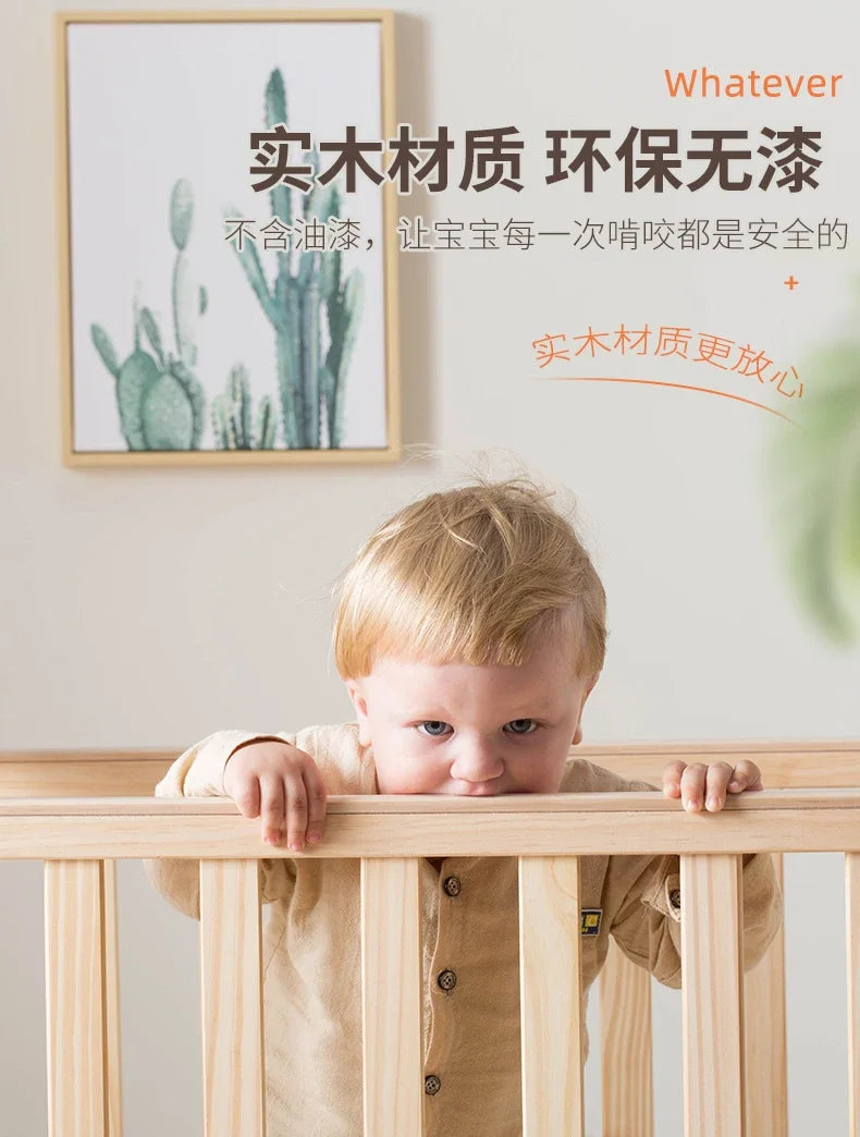 Baby Crib Multifunctional BB Baby Crib Solid Wood Unpainted Cradle Bed Movable Newborn Children Splicing Large Bed