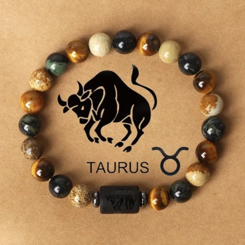 12 Constellation Natural Stone Beads Tiger Eye Stone Bracelets For Men Women Zodiac Signs Bracelet Aries Taurus Charm Bracelet