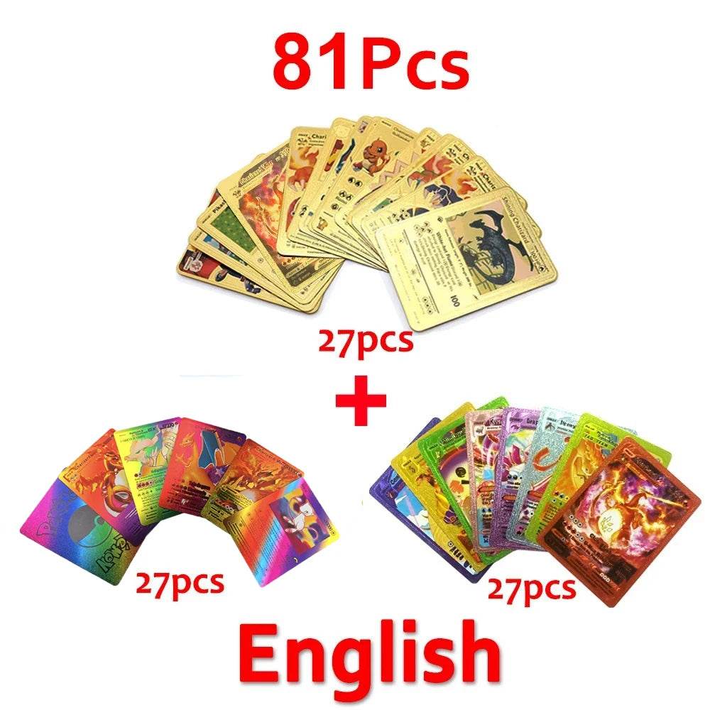 Pokemon Cards Vmax GX Gold Foil Flash Card English Spanish Colorful Pikachu Charizard French German Game Battle Collection Cards - AIAZ