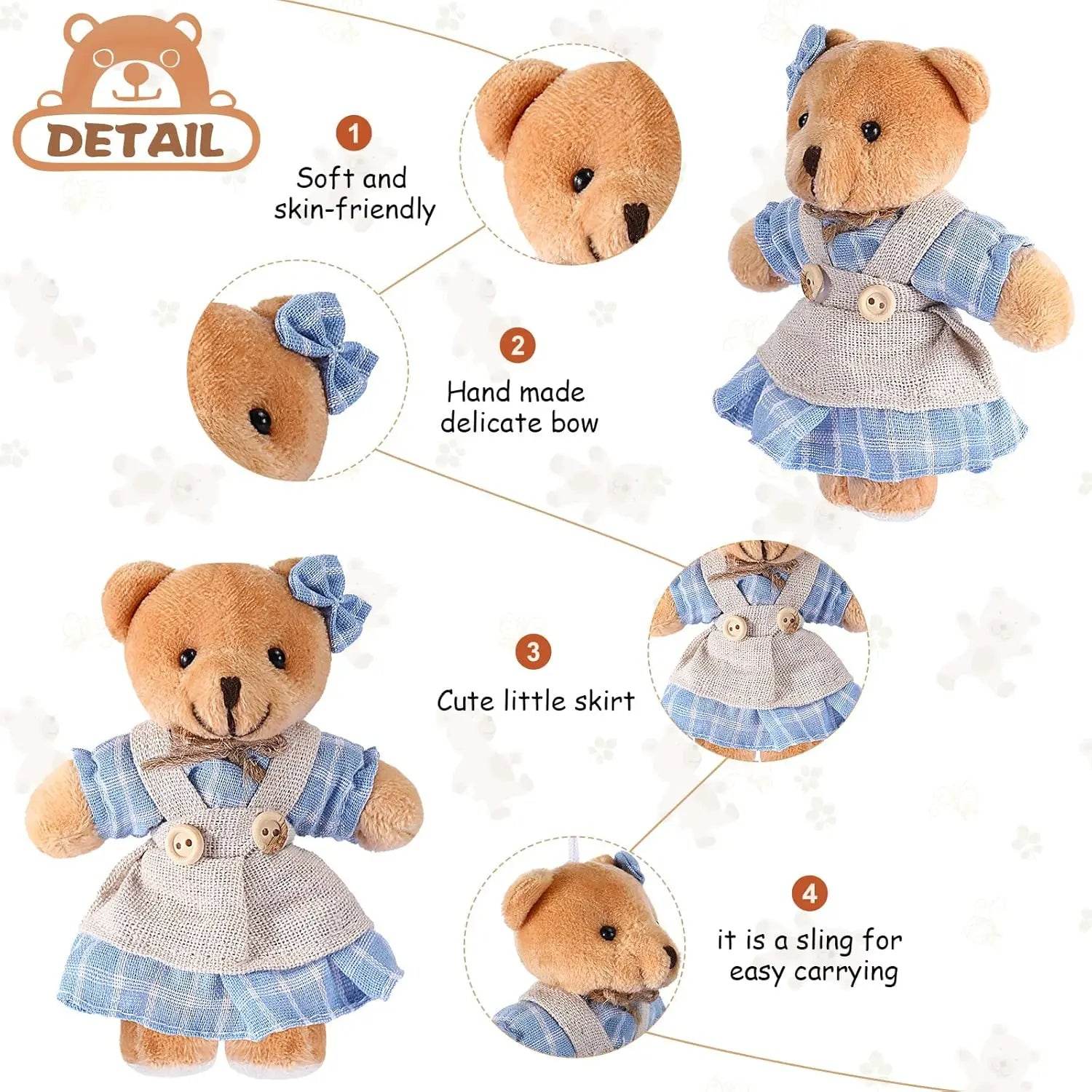 12-48PCS Mini Bear Stuffed Animal Toys Bulk 10cm Soft Plush Bears with Burlap Clothes for Baby Shower Birthday Party Decoration - AIAZ