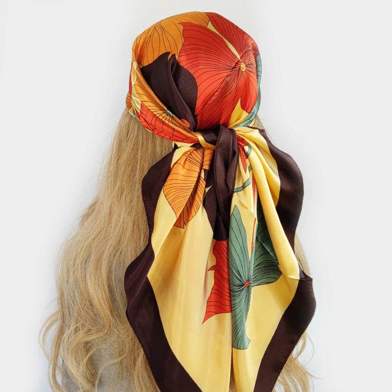 New 90*90cm Retro Brand Women Silk Scarf Bandanna Fashion Bohemian Pattern Square Hijab Lady Wrap Headband foulard muffler - AIAZ