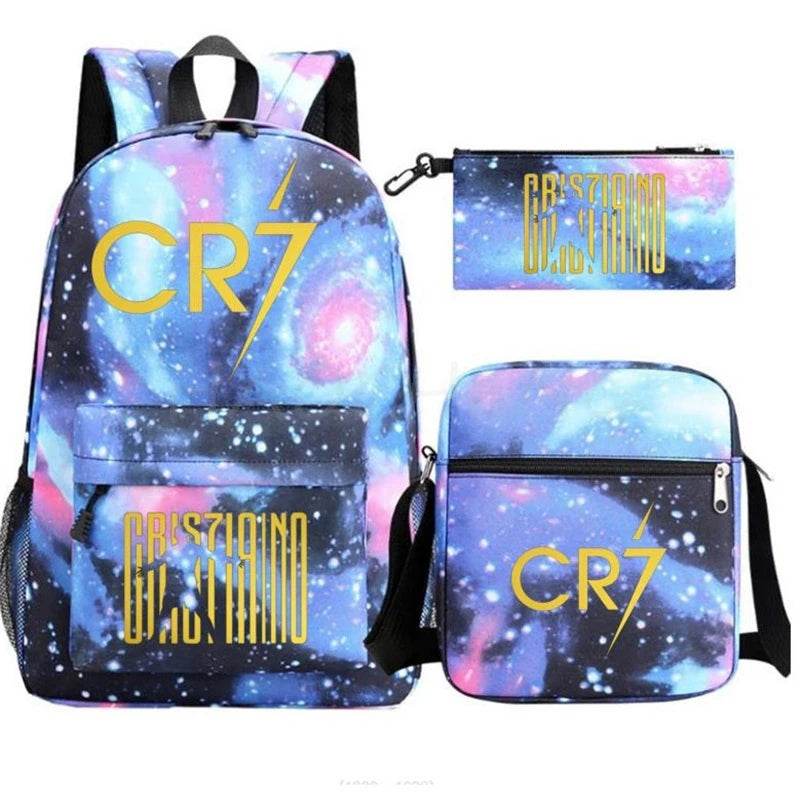 3Pcs Sets Boys Girl Football CR7 School Backpack School Bags Travel Bags Laptop Zipper Rucksack New Mochila For Students Bags - AIAZ
