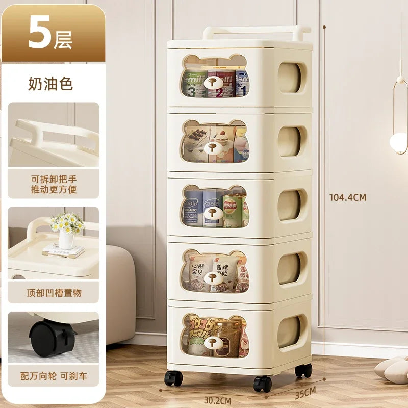 Household handcart baby snack toy storage rack, multi-layer drawer style storage rack, movable storage cabinet