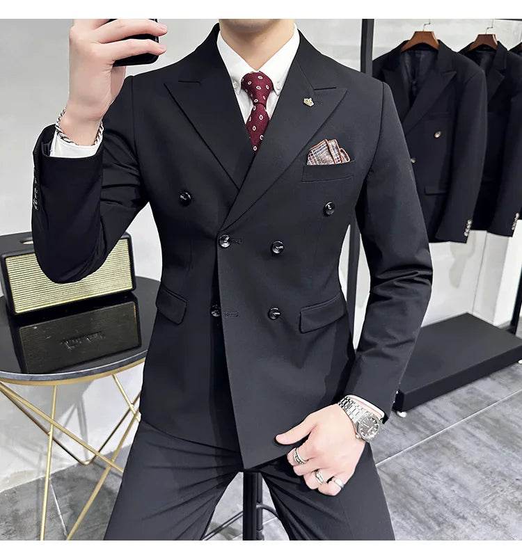 Jackets + Pants / Groom's Wedding Dress Best Fashion Mans Double -breasted Suit Blazer Trousers Male Formal Business Office Suit - AIAZ