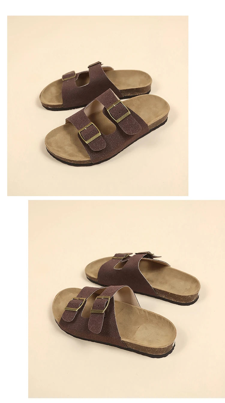 Flat Slippers For Women 2025 New Luxury Men Indoor Bottom Non Slip Cork Slippers Women's Beach Outdoor Home Flip Flops Sandals