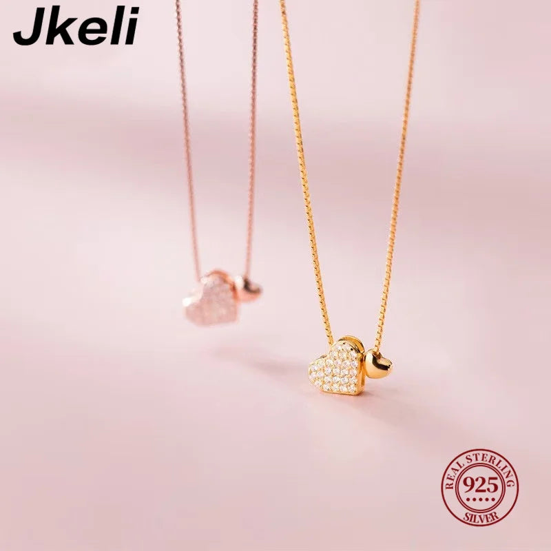 Jkeli 100% 925 Sterling Silver Charm Romantic Love Heart Pendant Box Link Chain Necklace for Women Fashion Wedding Jewelry