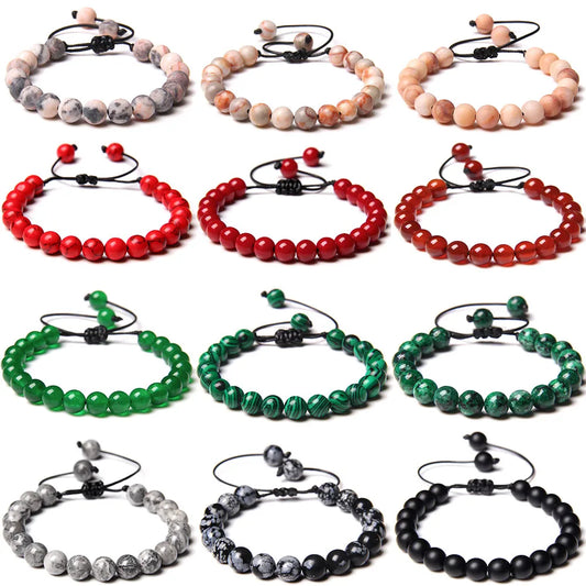 8MM Stone Bead Braid Bracelets Minimalist Natural Carnelian Agates Jades Gem Woven Bangle Healing Jewelry Gift For Women Men