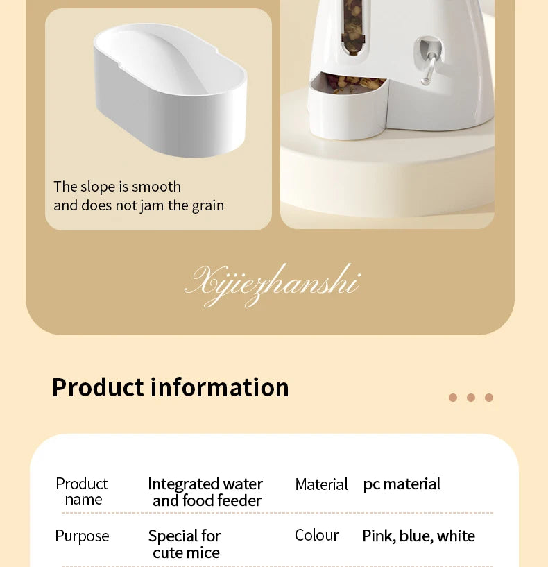 Hamster Water Feeder Small Animal Automatic Dispenser Drinking Water Bottle Bowls Dish with Food Container for Guinea Pig Rat