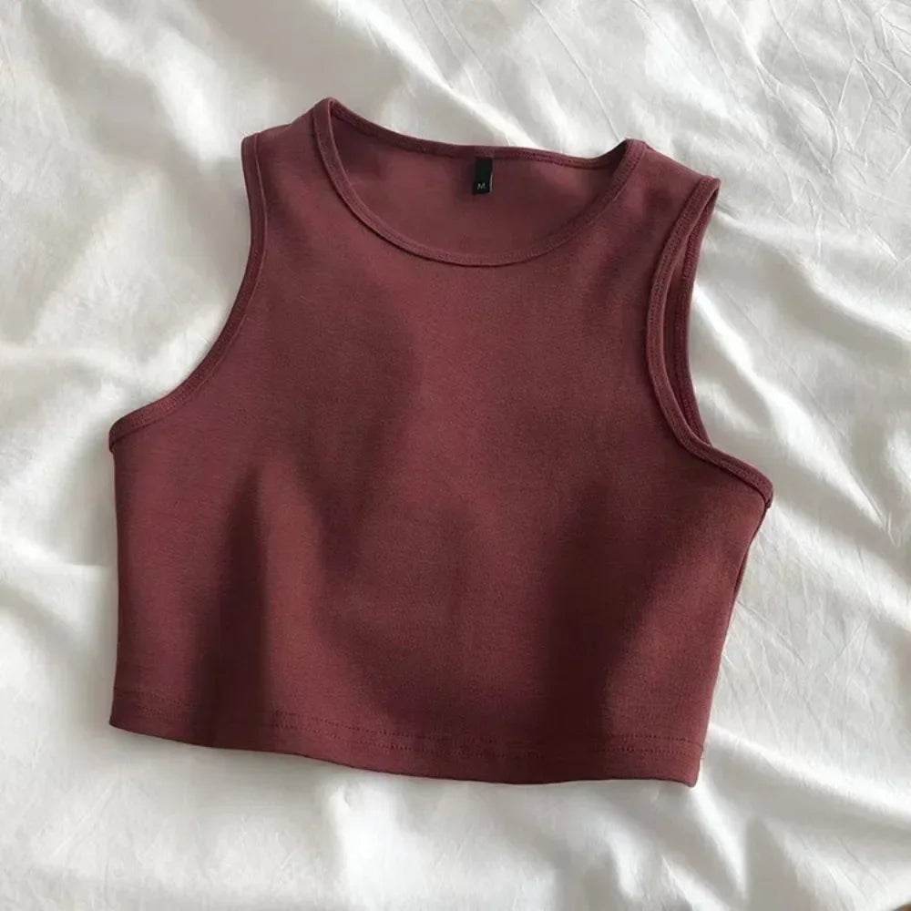 Summer Sleeveless Tops Women Retro White Crop Tops One-Piece Elastic Camisole Tank Tops Female Halter Vest Y2k Girls Slim Short - AIAZ