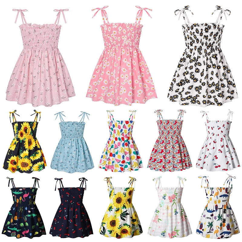 2025 Summer Girls Pure Cotton Print Dress For 2-6Years Children Fashion Floral Dress Kids  Suspenders Dress Casual Sundress